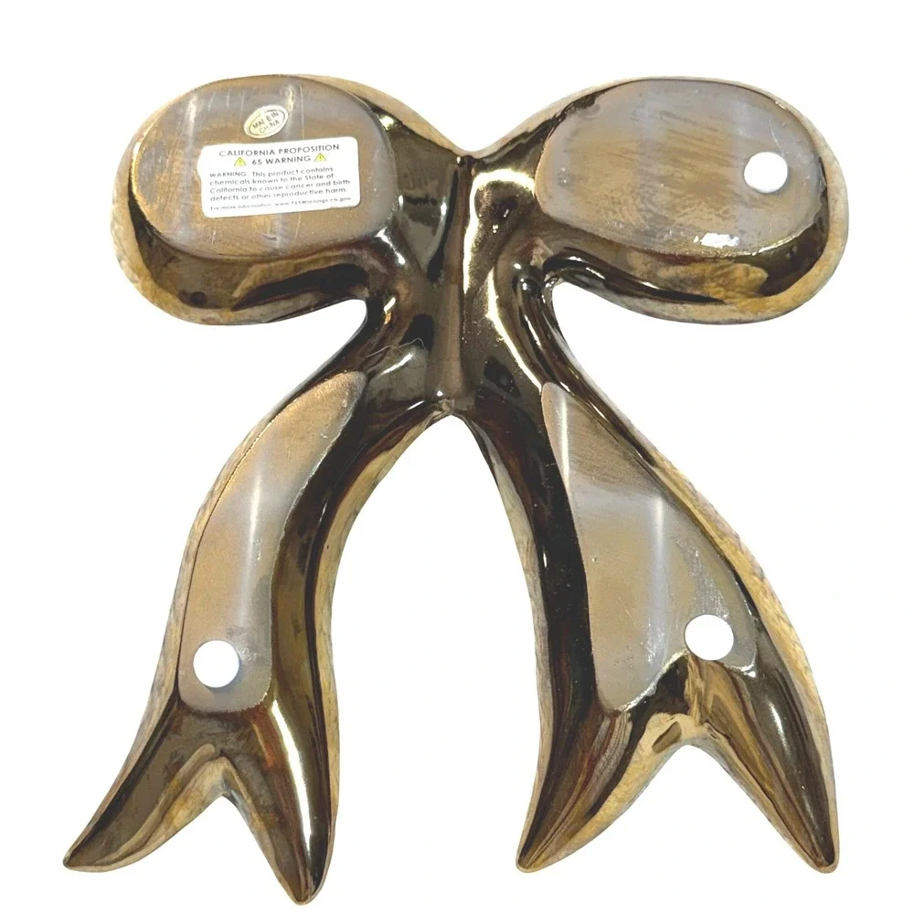 Gold Ceramic Bow Trinket Dish Jewelry Tray Metallic Ribbon Decorative Coquette